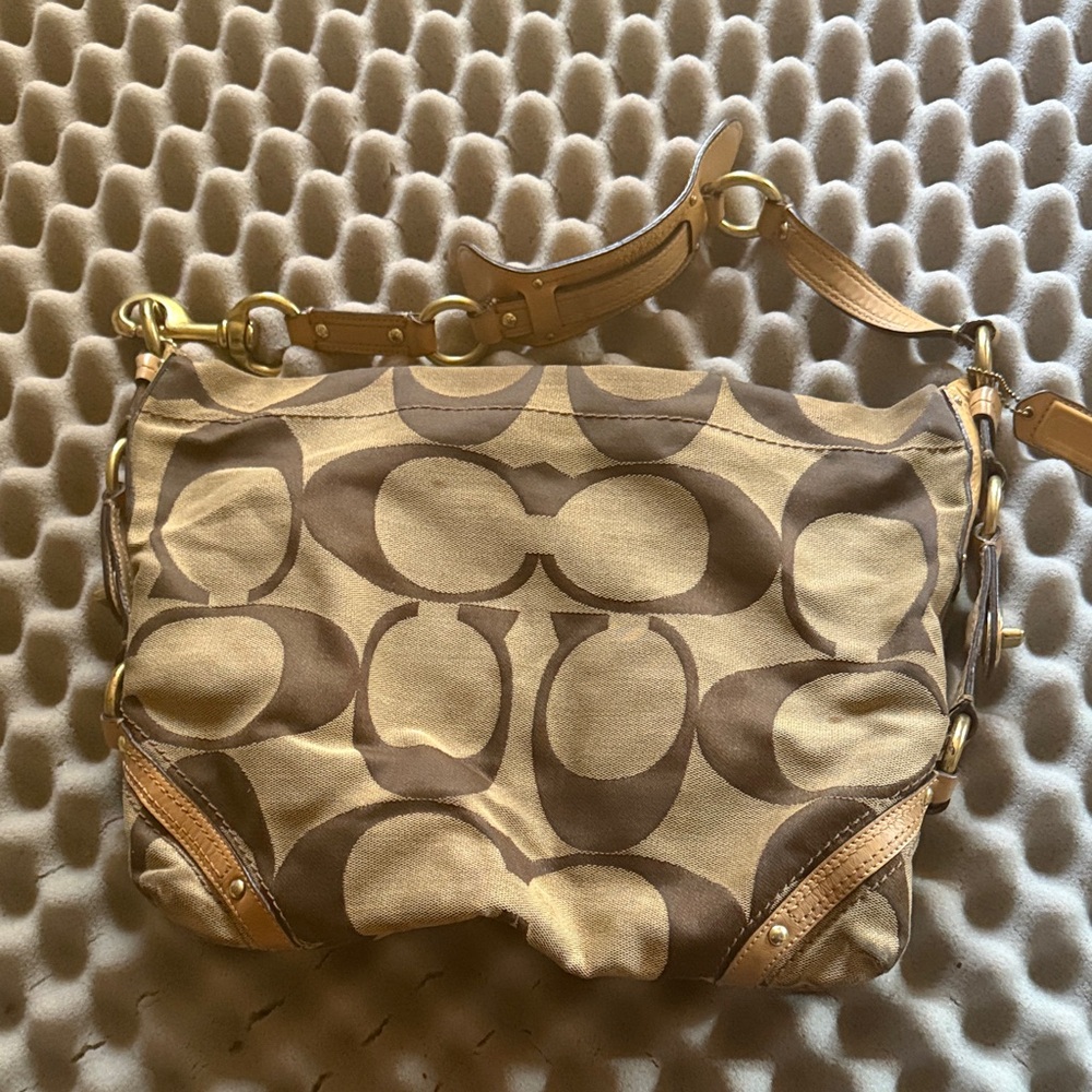 Coach Signature Tan and Brown Shoulder Bag